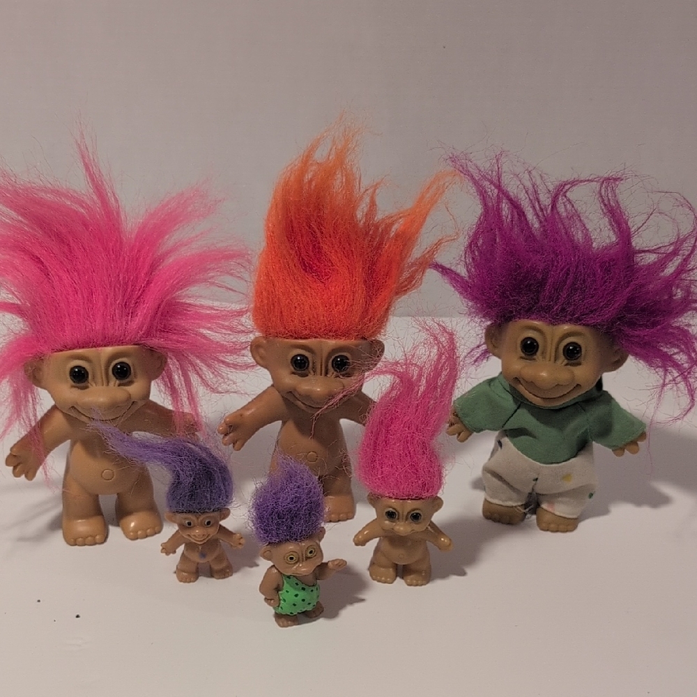 Russ Troll Dolls with Pink, Orange, and Purple Hair